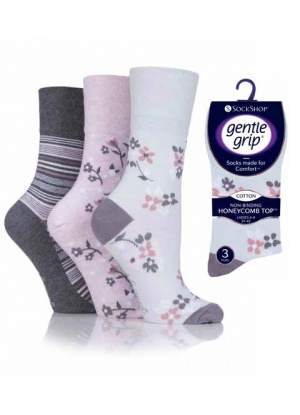 Gentle Grip 3 pack English Rose Socks